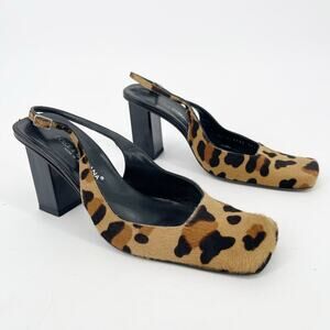 Dolce & Gabbana Leopard Print Calf Hair Slingback Heels IT 38.5 Vintage
